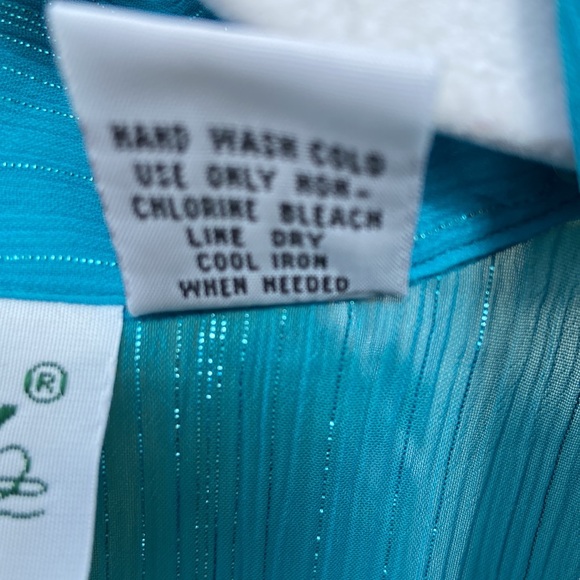 Women’s 80’s Vintage Turquoise w/Silver pinstriped button down Sz L, EUC, Pretty - Picture 7 of 12